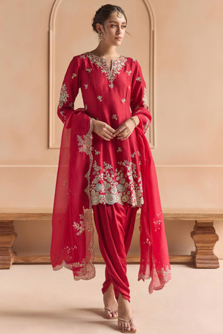 Kurta Set for Indian Wedding - Red Off The Record Kurta Set by Osaa by Adarsh at Mrs. G

