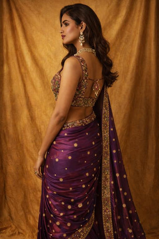 Saree Set Festive Wear - Purple Handcrafted Saree Set by Banjara Trail