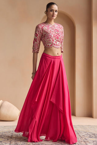 Lehenga Set for Indian Wedding - Pink Off The Record Top and Skirt Set by Osaa by Adarsh at Mrs. G

