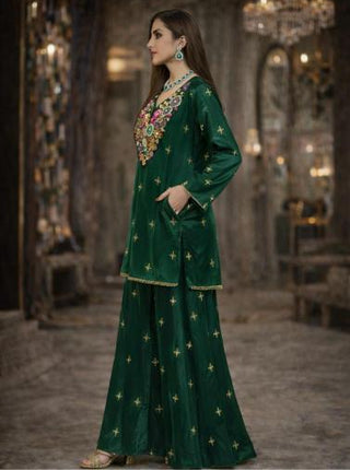 Sharara Set Festive Wear - Green Gulzaar Embellished Sharara Set by Banjara Trail