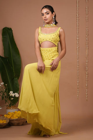 Indo set for Indian Wedding – Lime Georgette by AHI Clothing