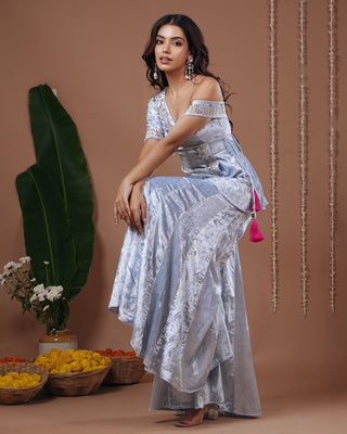 Indo set for Indian Wedding – Sky Blue Velvet by AHI Clothing