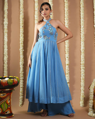 Blue avyanna halter neck anarkali set