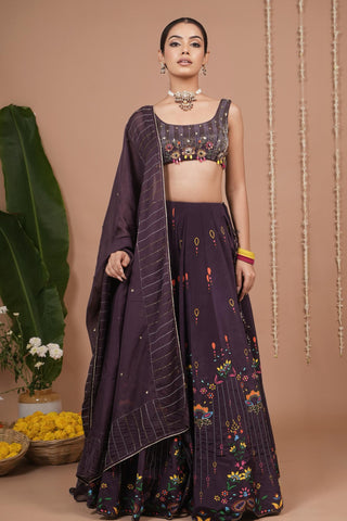 Lehenga set for Indian Wedding – Dark Purple Printed by AHI Clothing