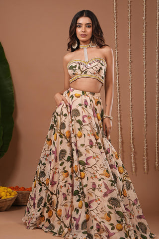 Lehenga set for Indian Wedding – Cream Lemon Printed by AHI Clothing