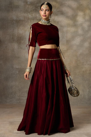 Maroon solid top and skirt set