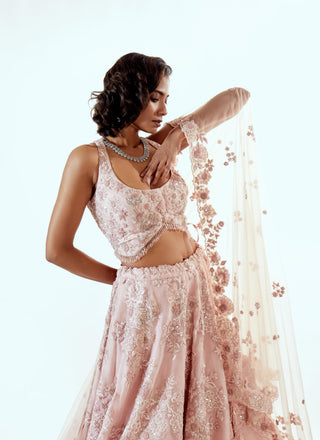 Lehenga Set for Indian Weddings – Pink Paragon 3D Embroidery by Pallavi Poddar