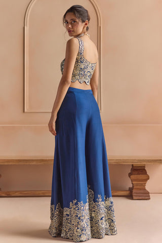 Peplum Jacket Set for Indian Wedding - Blue Off The Record Embroidered Top and Garara Set by Osaa by Adarsh at Mrs. G

