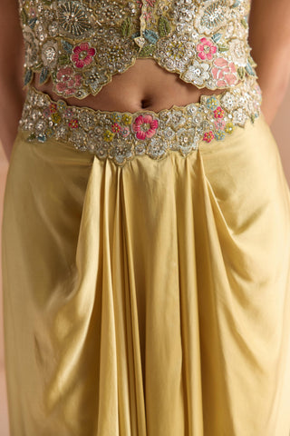 Lehenga Set for Indian Wedding - Yellow Off The Record Embroidered Top and Skirt Set by Osaa by Adarsh at Mrs. G

