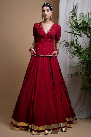 Maroon sitara short kurti with lehenga