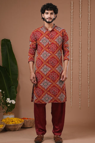Kurta salwar set for Indian Wedding – Red Maroon Bandhani by AHI Clothing