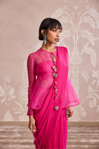 Pink nooreh ever after jacket saree set
