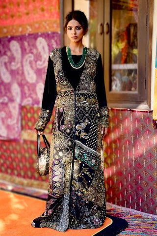Jacket Set Evening Wear - Black Ghazal Embellished Shrug Jacket Set by Banjara Trail