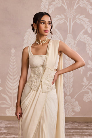 Ivory ever after ruffled blouse saree with belt