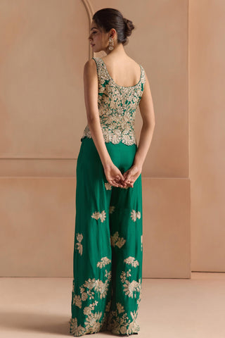 Sharara Set for Indian Wedding - Green Off The Record Embroidered Top and Garara 