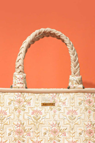White mogra embroidered handbag