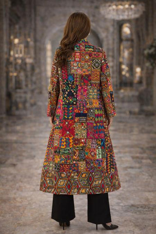 Multicolor boheme patchwork duster jacket set