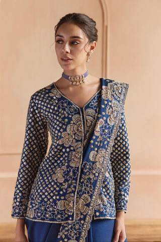 Saree Set for Indian Wedding - Blue Off The Record Embroidered Saree Set by Osaa by Adarsh at Mrs. G

