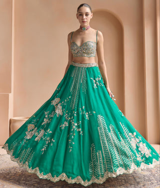 Lehenga Set for Indian Wedding - Green Off The Record Organza Lehenga Set by Osaa by Adarsh at Mrs. G

