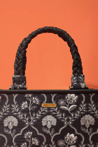 Black jharokha embroidered handbag