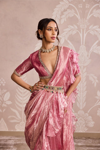 Pink gold ever after saree set with belt