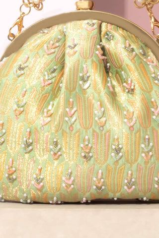 Green titli pure banarasi silk vintage purse