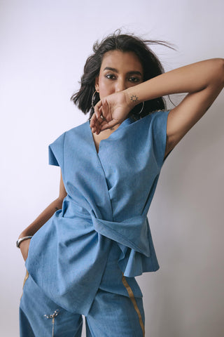 Blue hooked in summer ice veil denim co-ord set