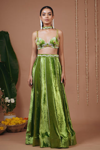 Lehenga set for Indian Wedding – Bright Green Velvet by AHI Clothing