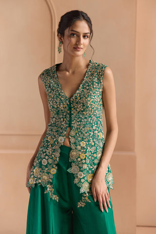 Sharara Set for Indian Wedding - Green Off The Record Embroidered Peplum Garara Set by Osaa by Adarsh at Mrs. G