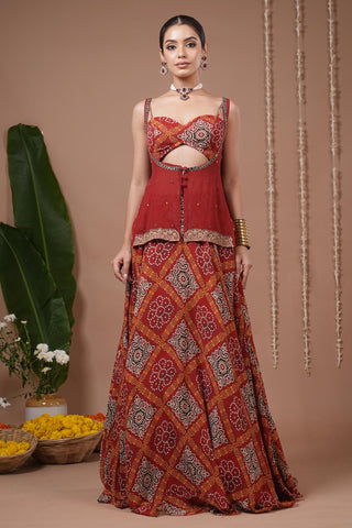 Lehenga set for Indian Wedding – Red Bandhani Printed by AHI Clothing