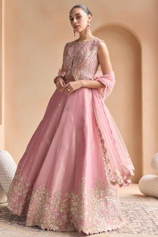 Lehenga Set for Indian Wedding - Pink Off The Record Embroidered Tissue Lehenga Set by Osaa by Adarsh at Mrs. G

