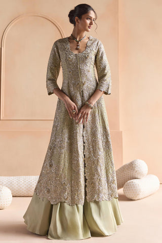 Sharara Set for Indian Wedding - Green Off The Record Embroidered Jacket Set by Osaa by Adarsh at Mrs. G