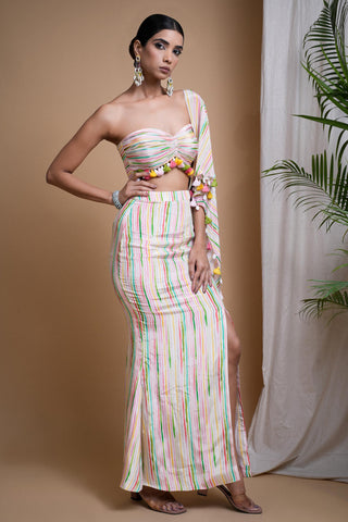 Multicolor sitara stripes printed drape set