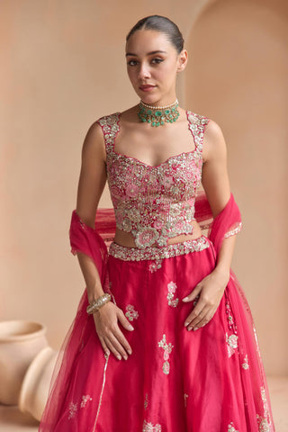 Lehenga Set for Indian Wedding - Pink Off The Record Embroidered Organza Lehenga Set by Osaa by Adarsh at Mrs. G

