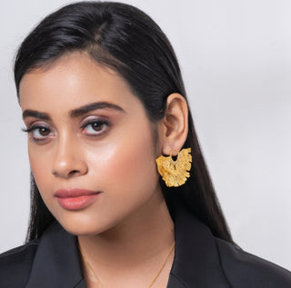 Earring Contemporary Wear - Gold Ginkgo Statement Stud by Putstyle