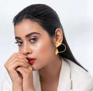 Earring Contemporary Wear - Gold Gingko Double Leaf by Putstyle