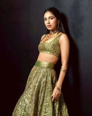 Green reshm angoori lehenga set