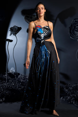 Black feather of phoenix satin gown