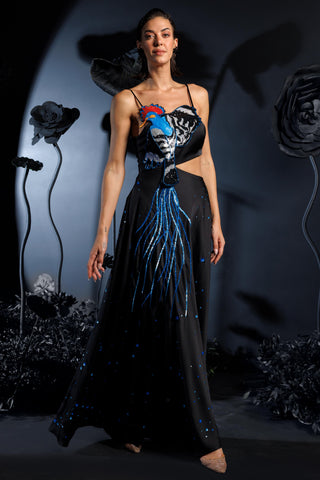 Black feather of phoenix satin gown