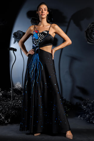Black feather of phoenix satin gown