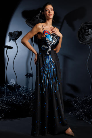 Black feather of phoenix satin gown