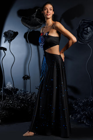 Black feather of phoenix satin gown