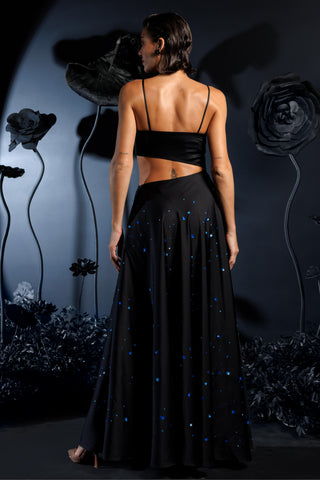 Black feather of phoenix satin gown