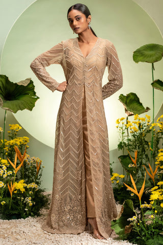 Long Jacket Set for Indian Wedding â€“ Gold Eden by Pallavi Poddar