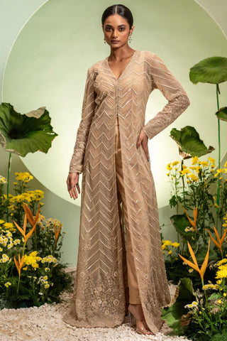 Long Jacket Set for Indian Wedding – Gold Eden by Pallavi Poddar