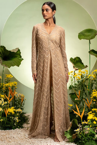 Long Jacket Set for Indian Wedding – Gold Eden by Pallavi Poddar