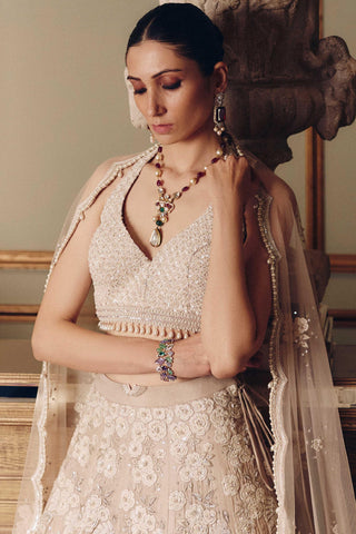 Ivory couture flamingos of the wild lehenga