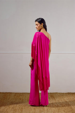 Pink resort-day one-shoulder cape set