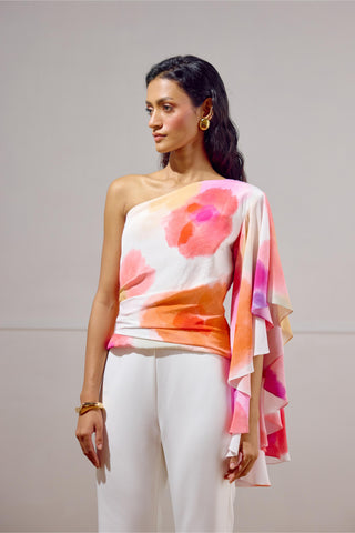 One-Shoulder Top – Multicolor Resort-Day Draped – Lavanya Ahuja