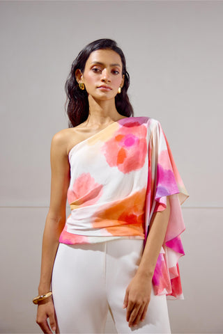 One-Shoulder Top – Multicolor Resort-Day Draped – Lavanya Ahuja